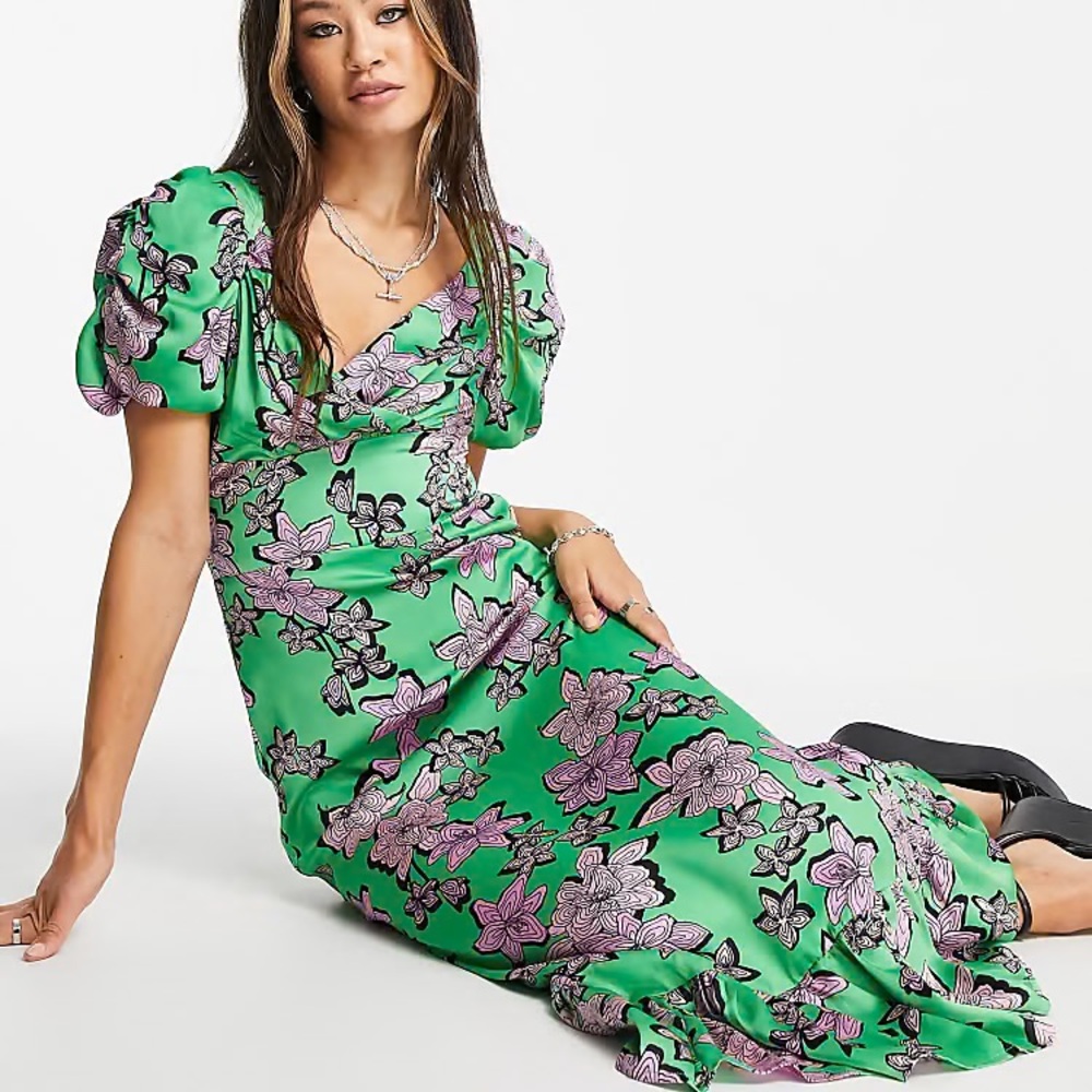 NWT - Topshop Green and Purple Floral Maxi Dress